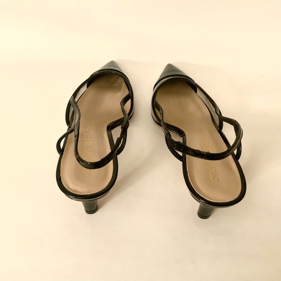 Stuart Weitzman Women's Mondrian 50 Slingback Pumps Black Patent leather Heels - Picture 13 of 15